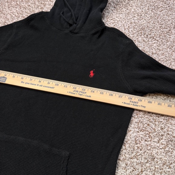 Polo Ralph Lauren Black Waffle Knit Hoodie Red Pony Logo Men's Medium Pullover - Picture 5 of 6